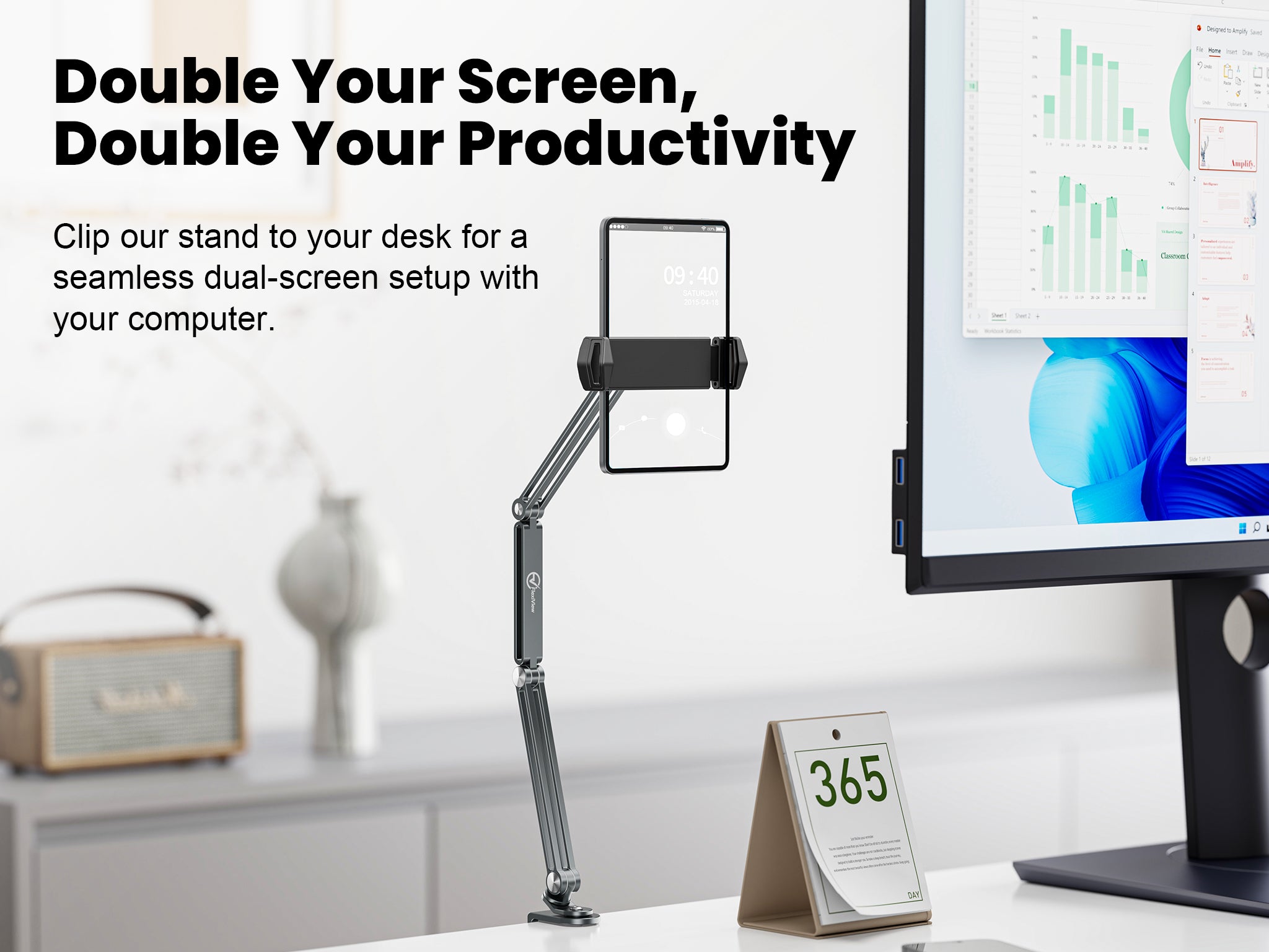 FlexiView SuperGrip Desk Mount for Phone & Tablet | Adjustable Triple Arm Holder