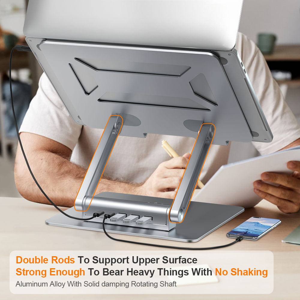 360° Swivel Laptop Stand with USB-C Docking Station