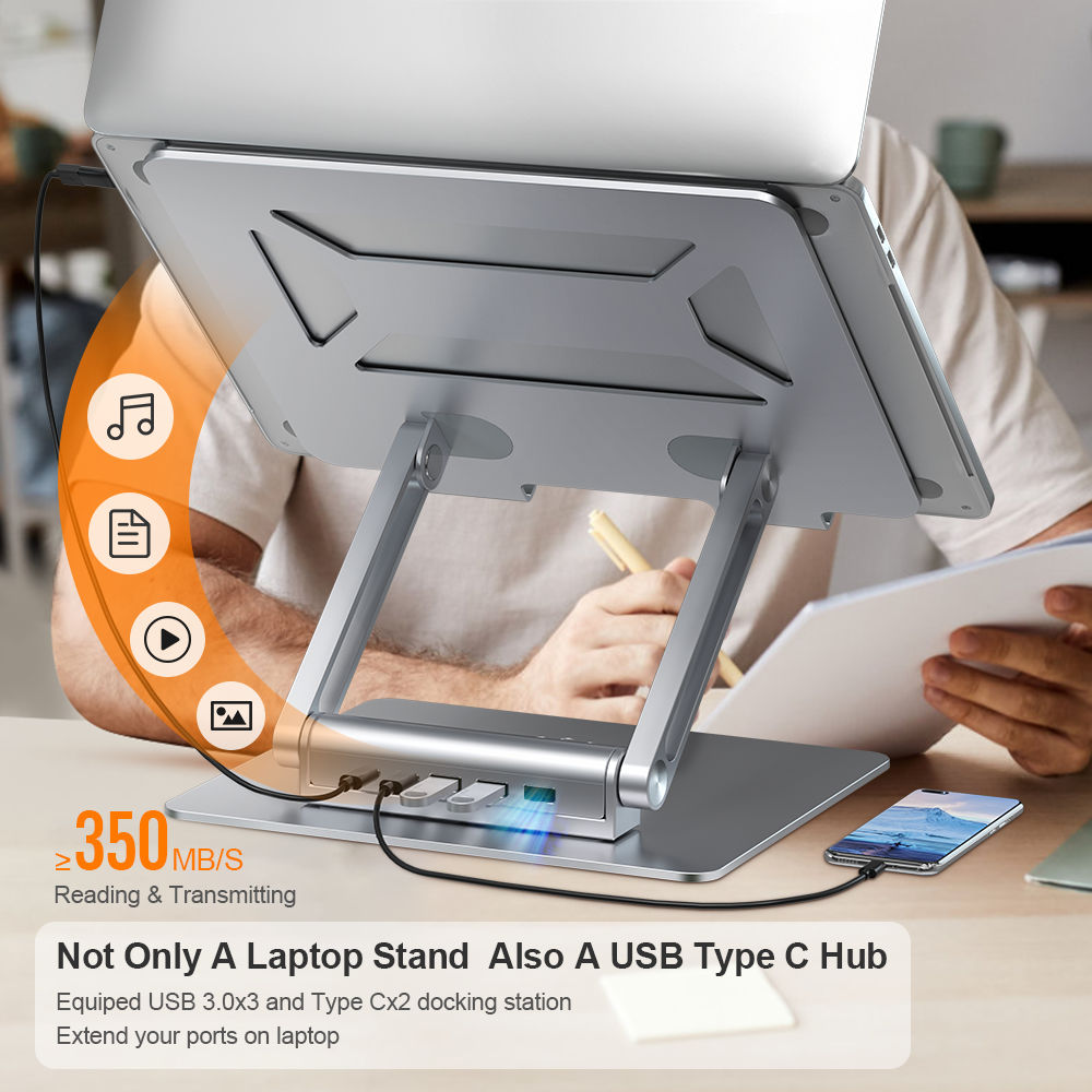 360° Swivel Laptop Stand with USB-C Docking Station